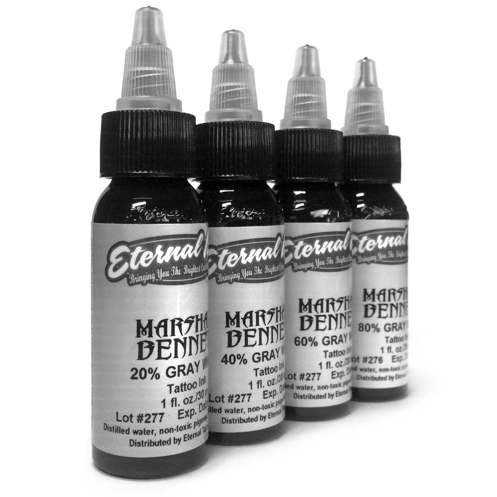 Eternal Tattoo Ink NEW Marshall Bennett 4 Bottle Gray Wash Set