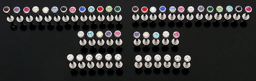 Chin Labrets Colored Rhinestone