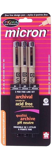 Pigma Micron Black Asst Tips 3pk - BLACK ink