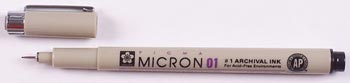 Pigma Micron 01, fine point pen,.25 mm - BLACK ink