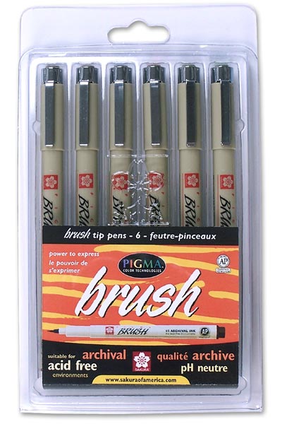 Pigma Brush, 6-color set