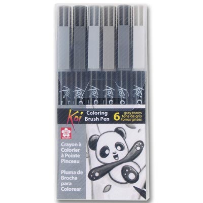 Koi Coloring Brush - 6 piece "Grays" set