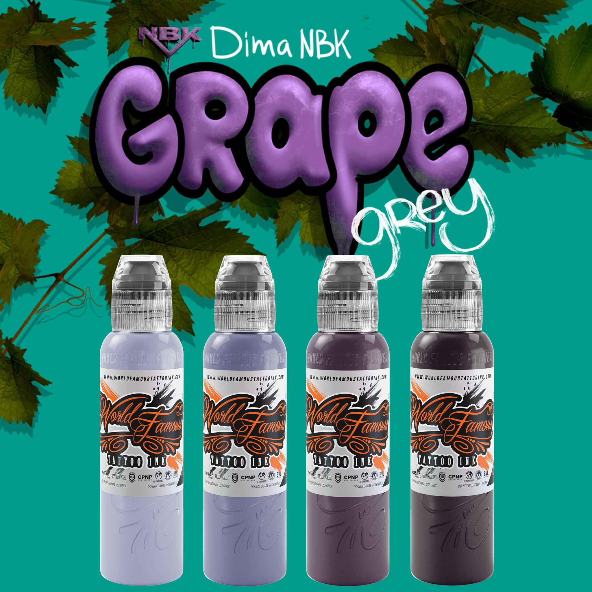 World Famous Tattoo Ink Dima NBK Grape Grey Tattoo Ink Set, Joker Tattoo  Supply